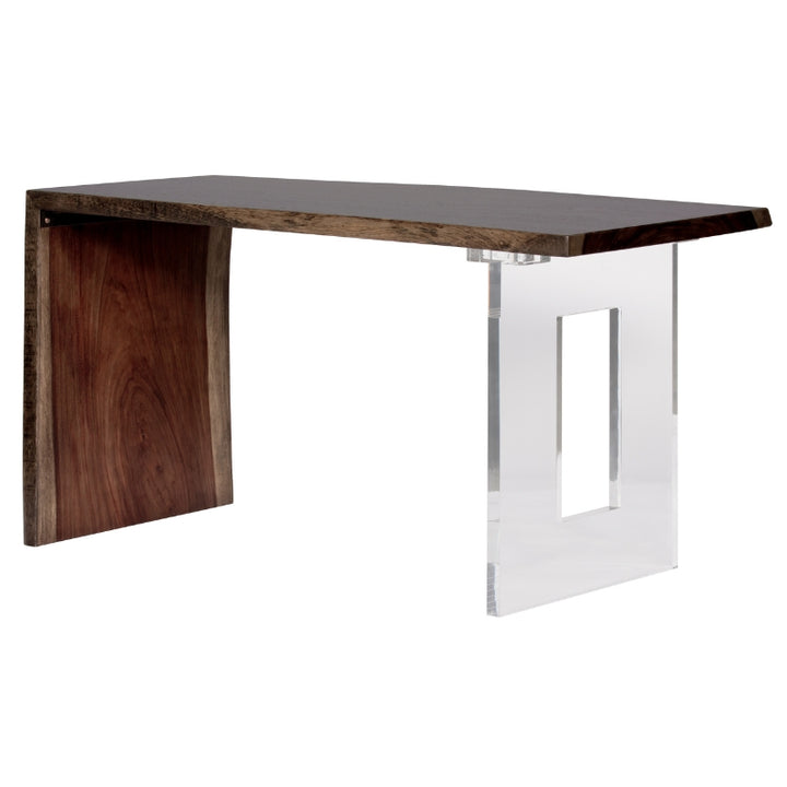 Handcrafted Live Edge 54" Heritage Guanacaste Waterfall Desk with Acrylic Base and Fairfield Chair front version