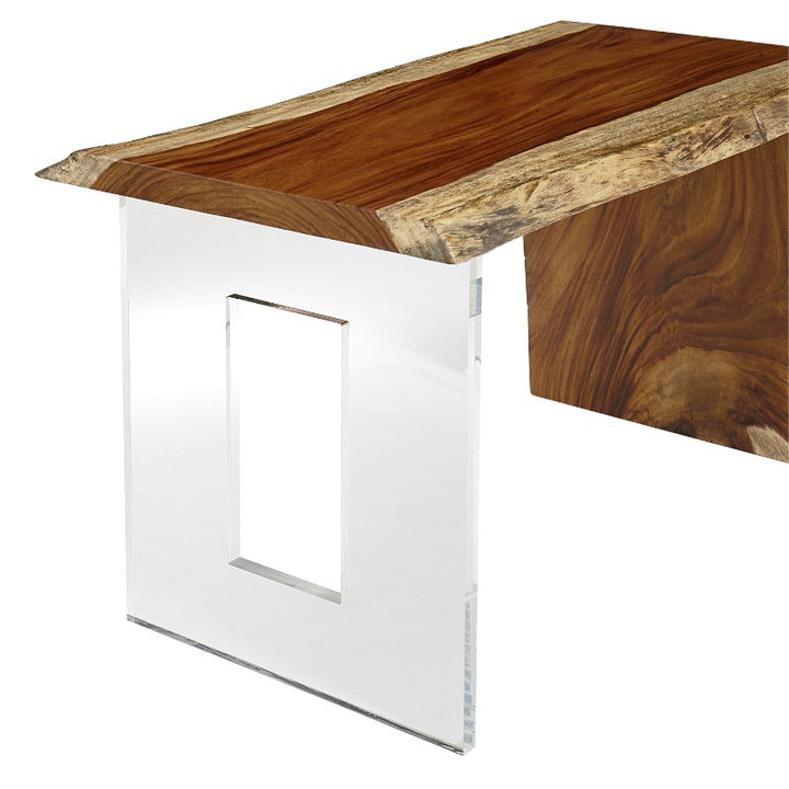 54" Natural Guanacaste Waterfall Desk with Clear Acrylic Base by Fairfield Chair side view