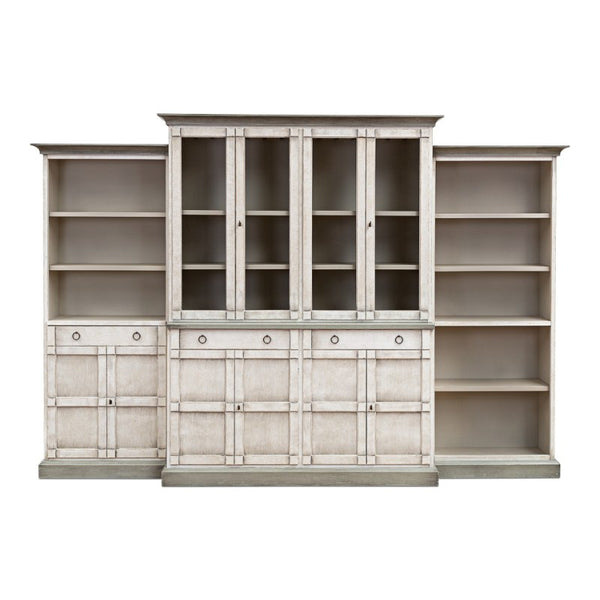 4 Piece Full Wall Unit Bookcase, White & Grey - Sarreid