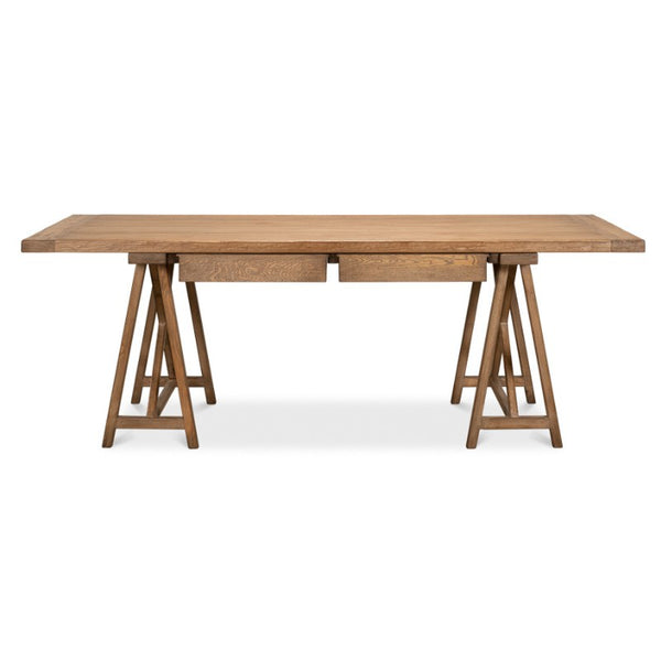 Sawhorse Desk, Natural Polished Old Pine 87" - Sarreid