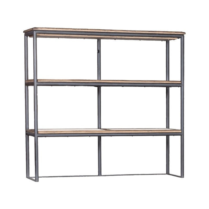 The Arcadian Lateral File Deck by Fairfield Chair is a minimalist, industrial-style open shelving unit featuring three burnished oak shelves and a sturdy metal frame. This simple and functional design makes it ideal for various storage or decorative purposes.