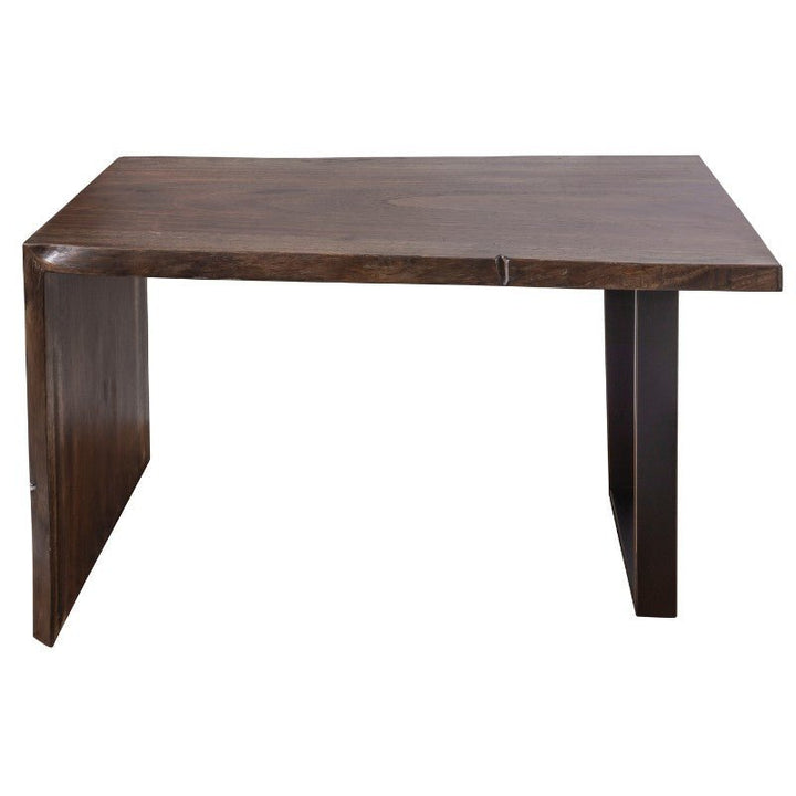 The Heritage Guanacaste Live Edge Waterfall Desk 54" - Trapezoid Base by Fairfield Chair is a modern wooden desk with a natural dark finish and clean, simple lines. It features a rectangular tabletop and two sturdy legs on either side – one flat and the other L-shaped for additional support – reminiscent of elegant design.