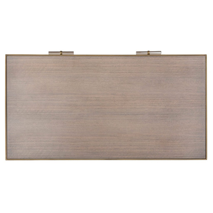 A rectangular wooden surface from the Fairfield Chair "Park Avenue Lateral File Cabinet" is adorned with a light brown eucalyptus wood finish and framed by a minimalist border. Two metal hooks are present at the top, indicating it could be used as a tabletop or hung as a panel or shelf.